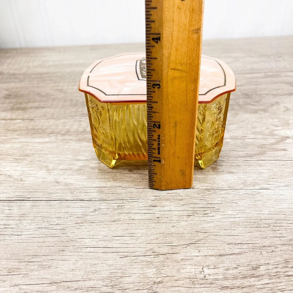 Vintage Vanity Glass Powder Jar, Pink Container, Trinket Dish